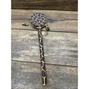 TRIBAL PRIMATIVE HAND DRUM / BABY RATTLE.  GIRAFFE PATTERN OVER WOOD‎
